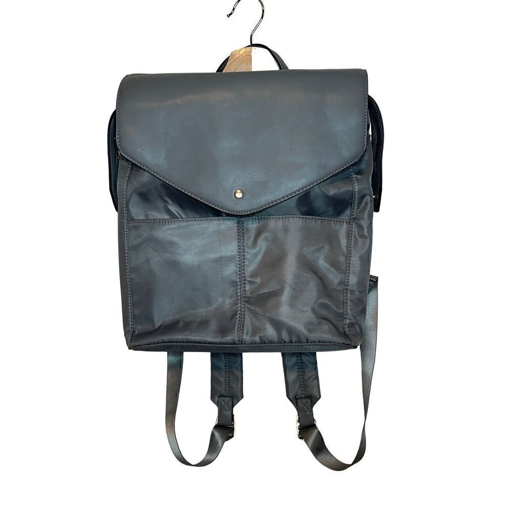 Backpack A New Day Light Gray Zip Top Faux Leather Commuter Adjustable Straps
